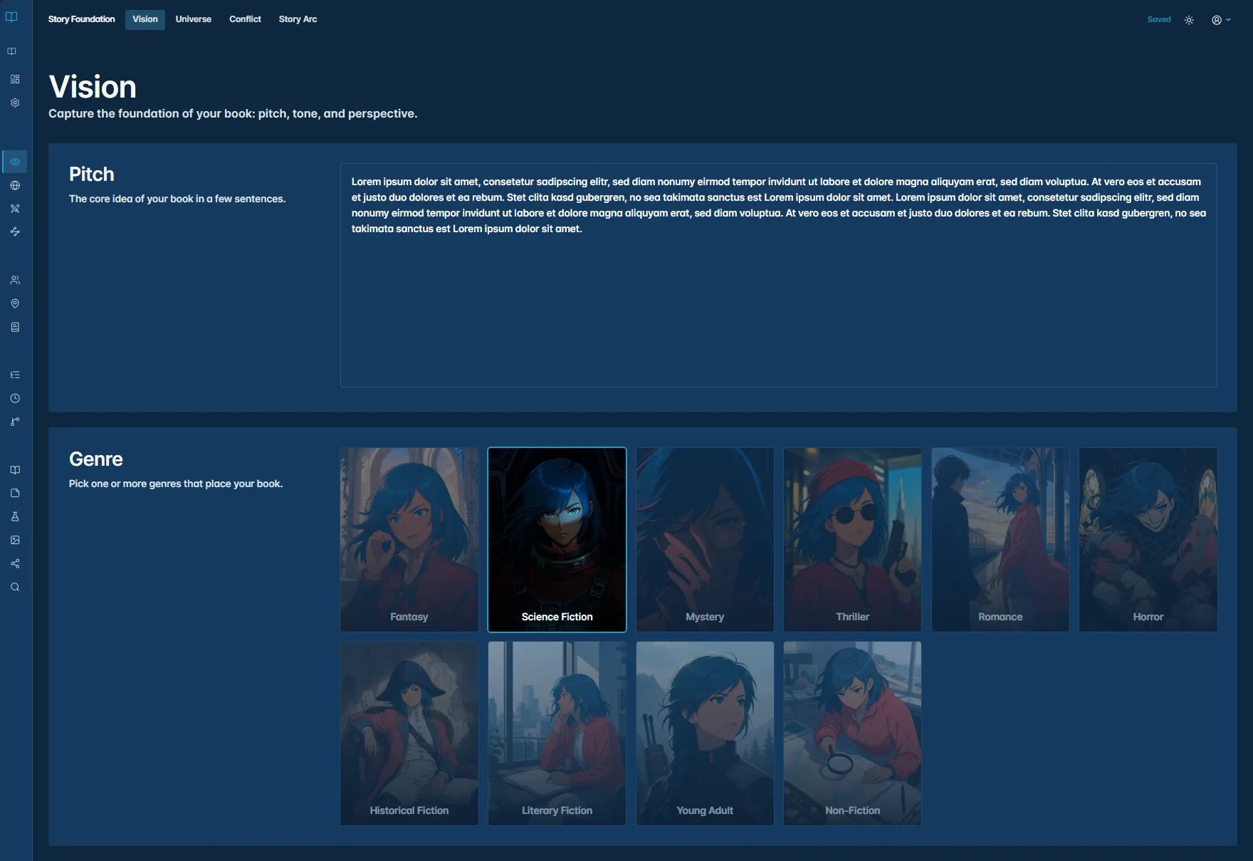 Screenshot der monolomo Schreibumgebung